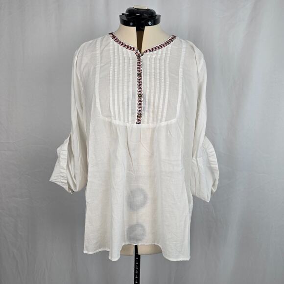 Gap Long Sleeve Blouse Women's XXL White w/ Red & Black Embroidered - Picture 2 of 16